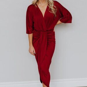 Baltic Born Mimi Midi Dress in Burgundy Size Small